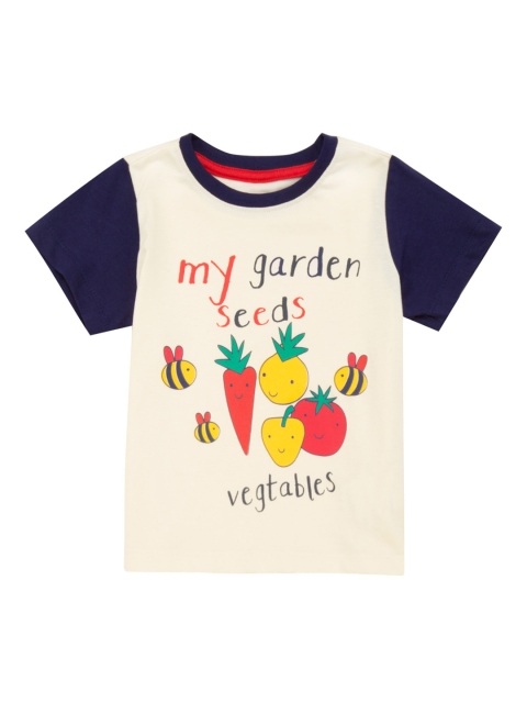 

Donuts Boys Cream-Coloured & Navy Blue Printed Round Neck T-shirt