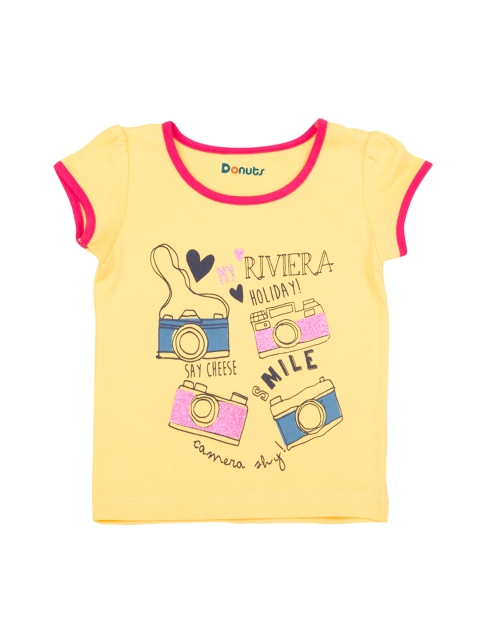

Donuts Girls Yellow Printed Round Neck T-shirt