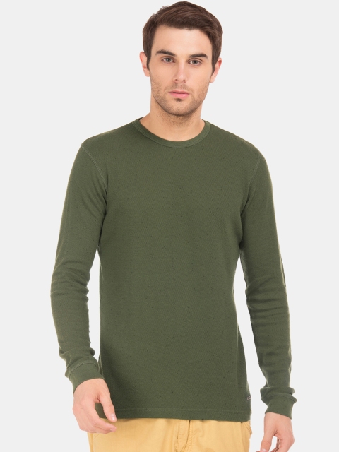 

Cherokee Men Olive Green Solid Round Neck T-shirt