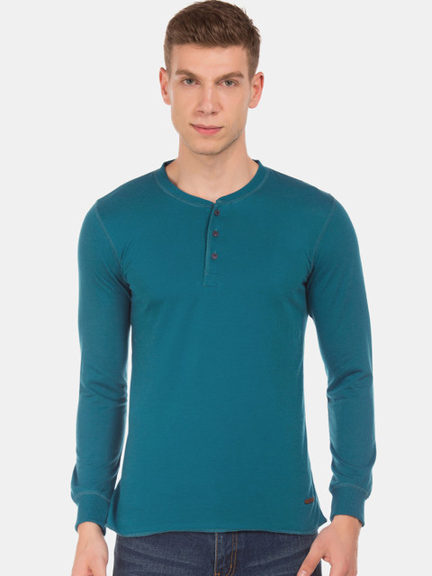 

Cherokee Men Teal Green Solid Slim Fit Henley Neck T-shirt