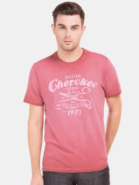 

Cherokee Men Red Printed Round Neck T-shirt