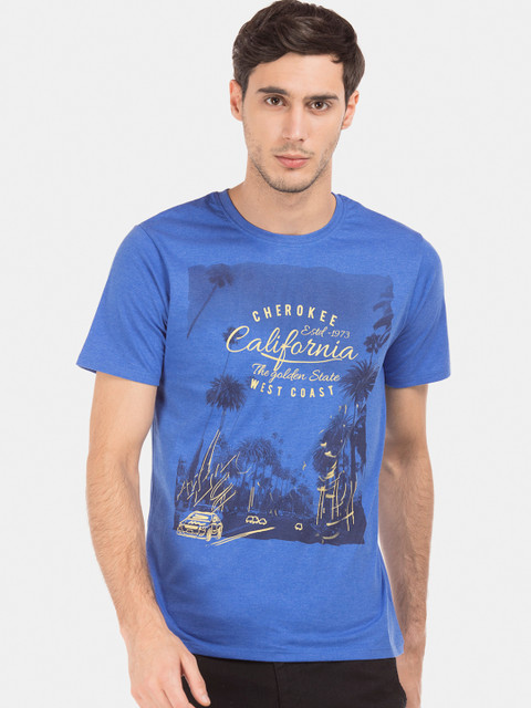 

Cherokee Men Blue Printed Slim Fit Round Neck T-shirt