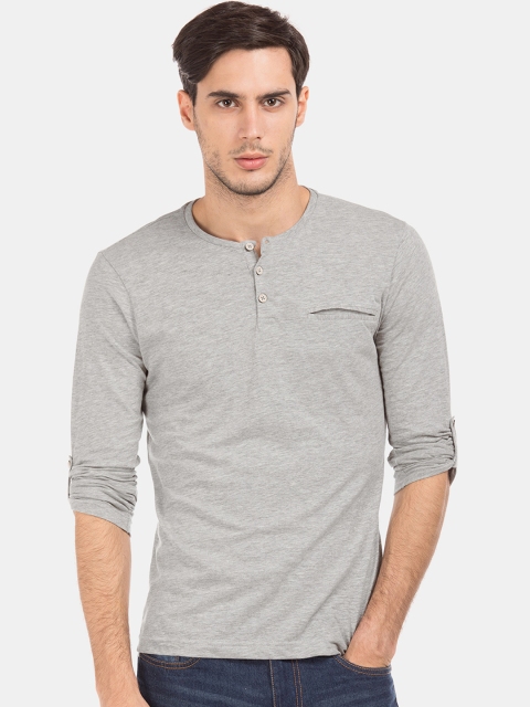 

Cherokee Men Grey Solid Henley Neck T-shirt