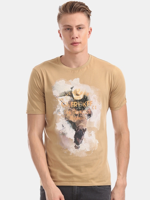 

Cherokee Men Beige Printed Round Neck Pure Cotton T-shirt