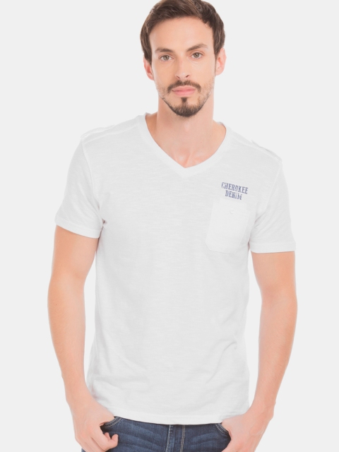 

Cherokee Men White Printed V-Neck T-shirt