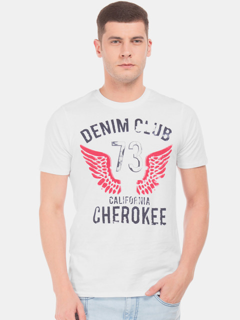 

Cherokee Men White Printed Round Neck T-shirt