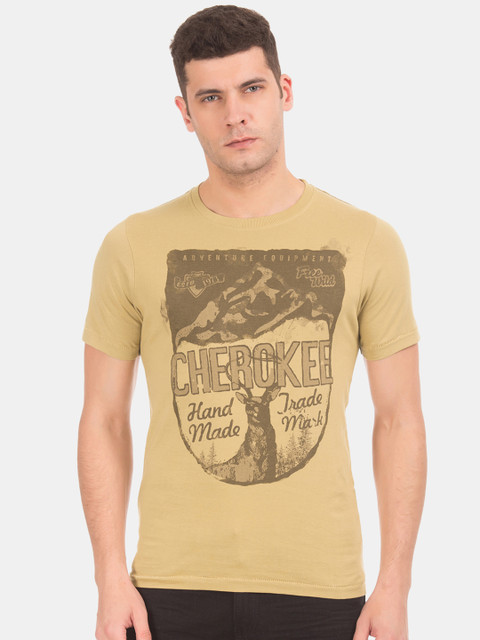 

Cherokee Men Khaki Printed Slim Fit Round Neck T-shirt