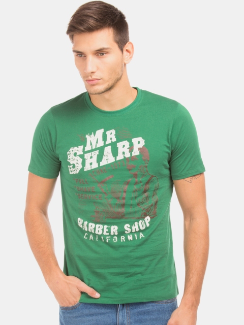 

Cherokee Men Green Printed Round Neck T-shirt