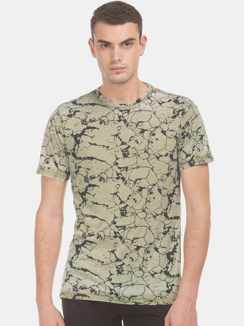 

Cherokee Men Olive Green Abstract Printed Slim Fit Round Neck T-shirt