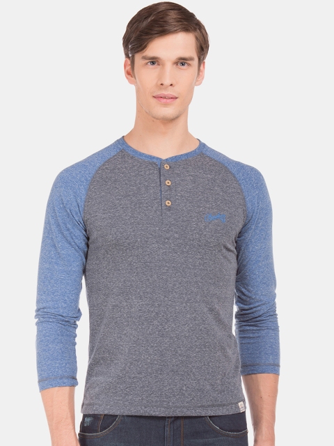 

Cherokee Men Blue Colourblocked Henley T-shirt