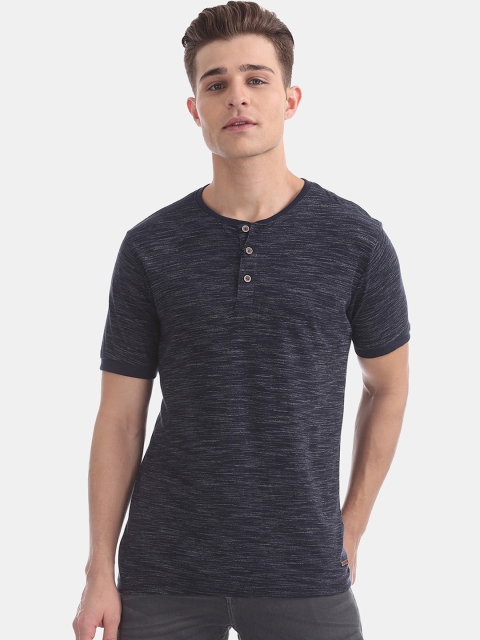 

Cherokee Men Navy Blue Solid Mandarin Collar T-shirt