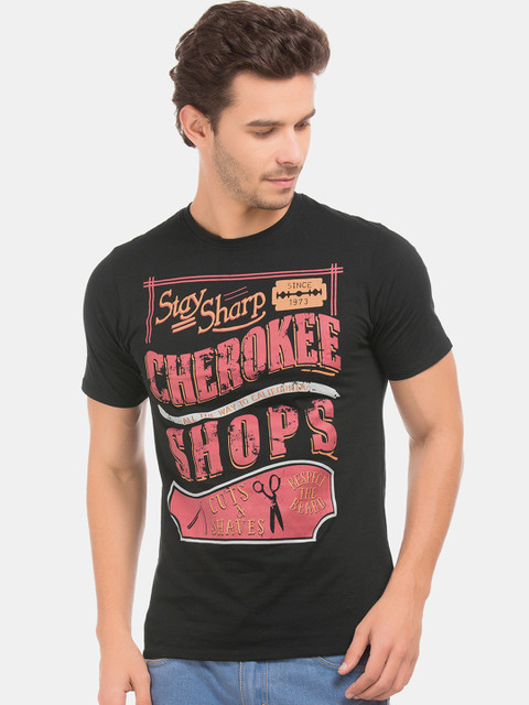 

Cherokee Men Black Printed Round Neck Pure Cotton T-shirt