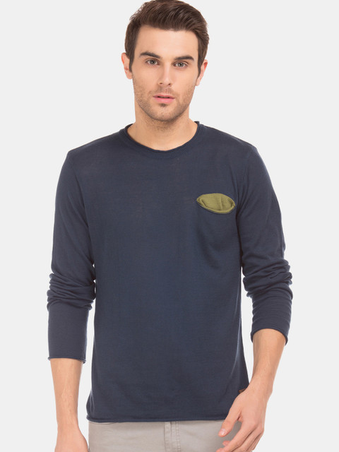 

Cherokee Men Navy Blue Solid Round Neck T-shirt