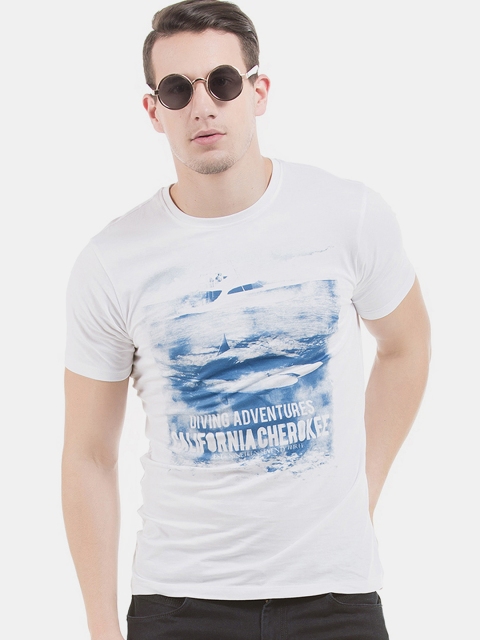 

Cherokee Men White Printed Round Neck T-shirt