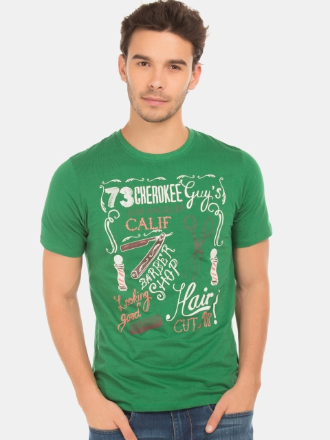 

Cherokee Men Green Printed Round Neck T-shirt