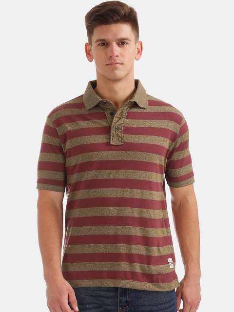 

Cherokee Men Maroon & Khaki Brown Striped Polo Collar T-shirt