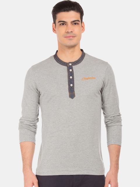 

Cherokee Men Grey Solid Mandarin Collar T-shirt