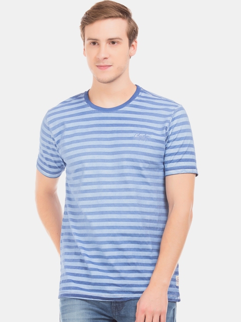 

Cherokee Men Blue Striped Round Neck T-shirt