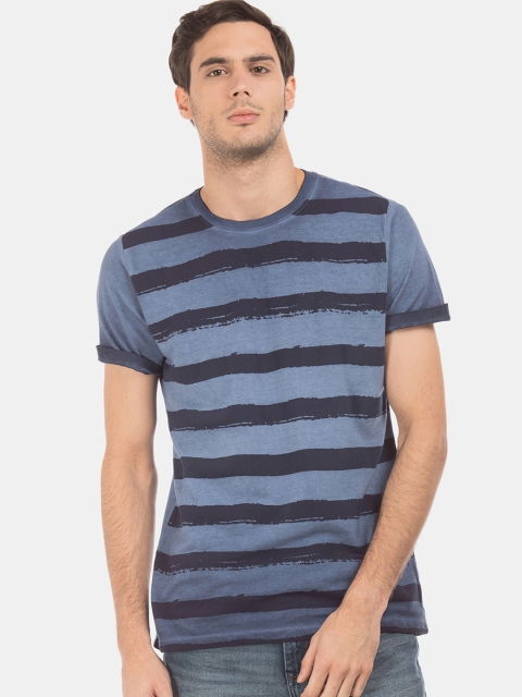 

Cherokee Men Navy Blue Striped Dyed Round Neck T-shirt