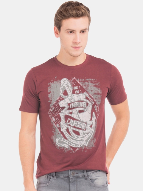 

Cherokee Men Maroon Printed Round Neck T-shirt