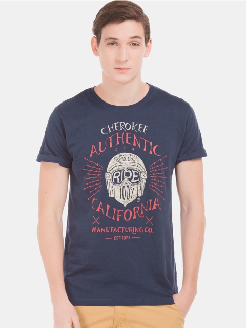 

Cherokee Men Navy Blue Printed Round Neck T-shirt