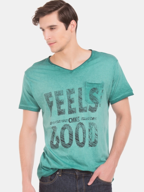 

Cherokee Men Sea Green Printed V-Neck T-shirt