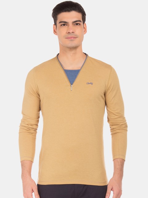 

Cherokee Men Beige Solid V-Neck T-shirt