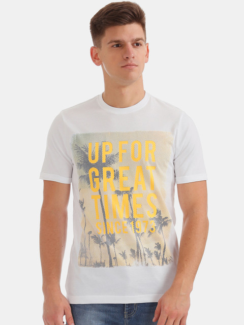 

Cherokee Men White Printed Round Neck T-shirt