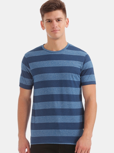

Cherokee Men Blue Striped Round Neck T-shirt