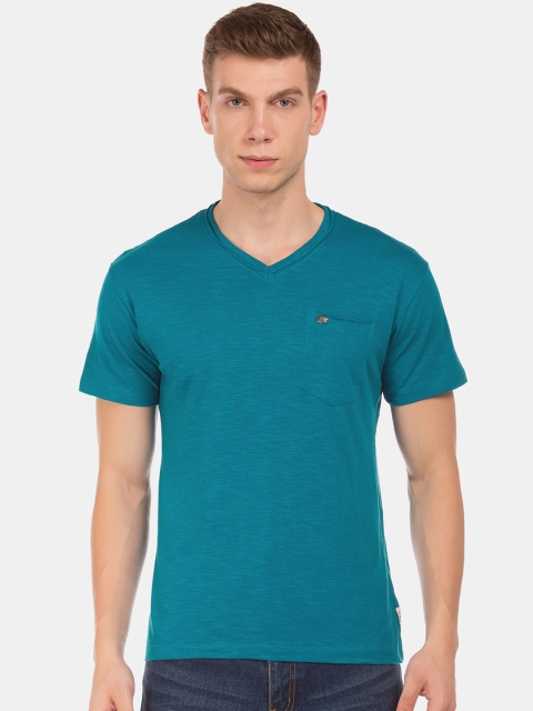 

Cherokee Men Teal Solid V-Neck T-shirt