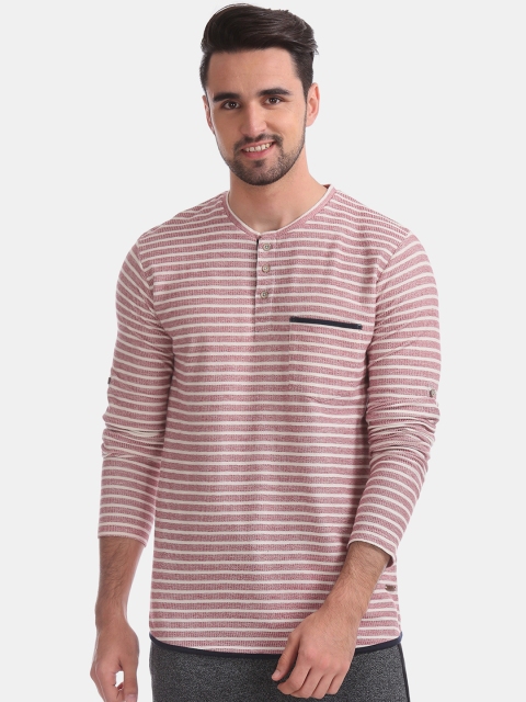 

Cherokee Men Red Striped Henley Neck T-shirt