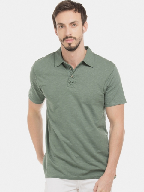 

Cherokee Men Olive Green Solid Polo Collar T-shirt