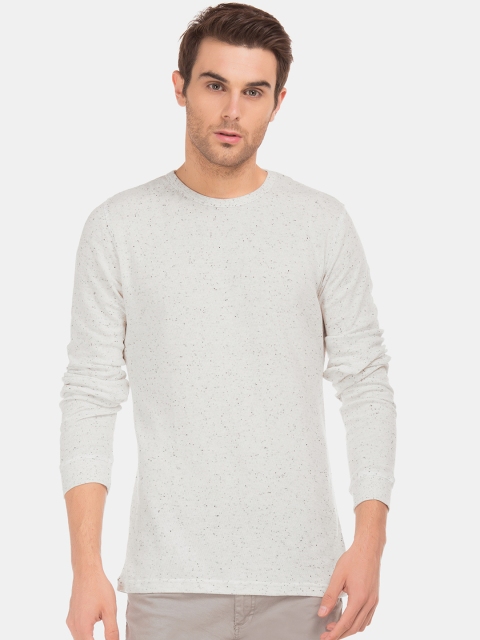 

Cherokee Men White Self Design Round Neck Pure Cotton T-shirt