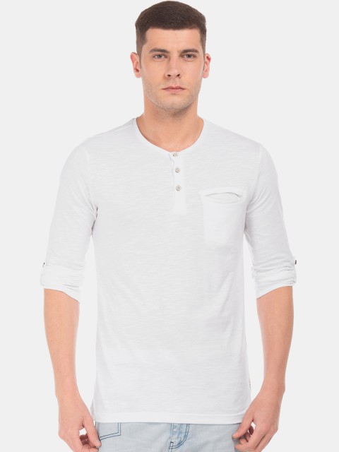 

Cherokee Men White Solid Henley Neck T-shirt