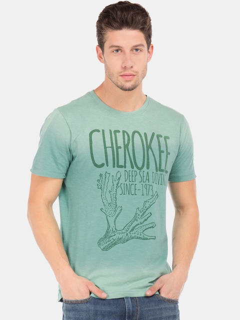 

Cherokee Men Mint Green Printed Round Neck Washed T-shirt