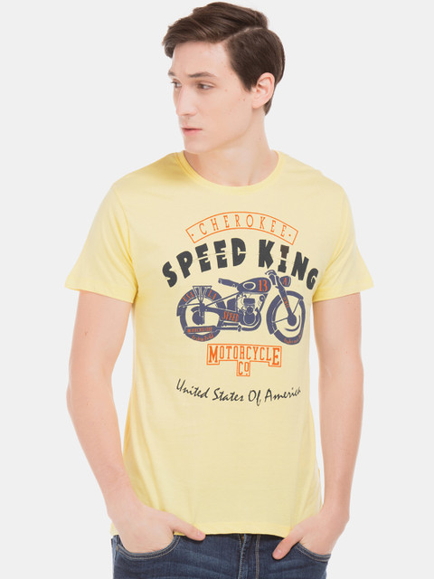 

Cherokee Men Yellow Printed Round Neck T-shirt