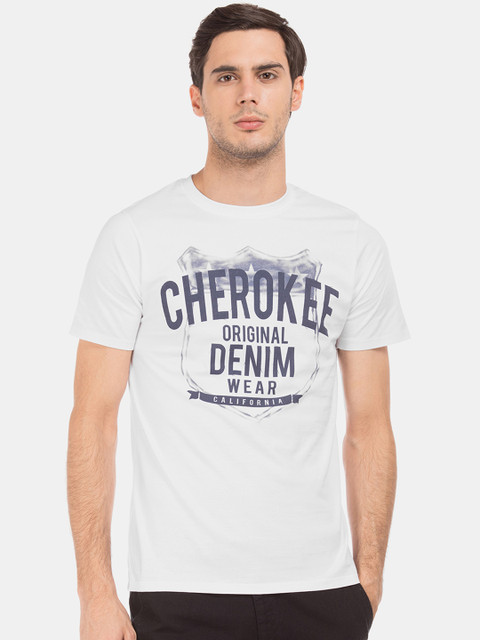 

Cherokee Men White Printed Round Neck T-shirt
