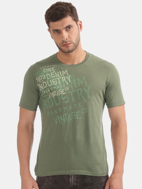 

Cherokee Men Green Printed Round Neck T-shirt