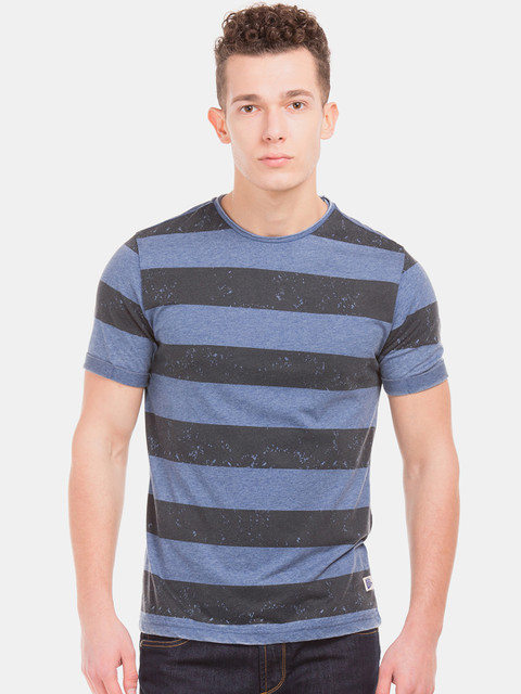 

Cherokee Men Blue & Black Striped Round Neck T-shirt