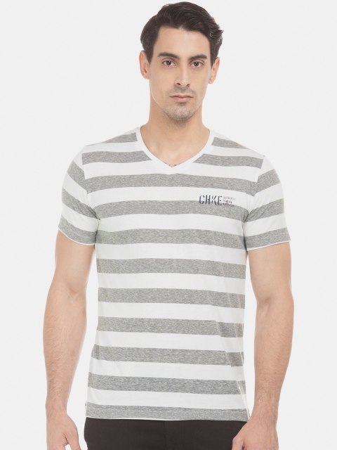 

Cherokee Men Grey & White Striped V-Neck T-shirt
