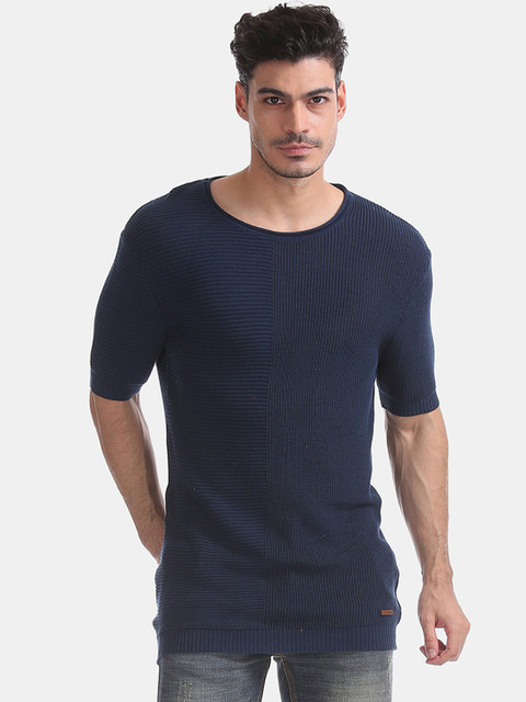 

Cherokee Men Navy Blue Self Design Round Neck T-shirt