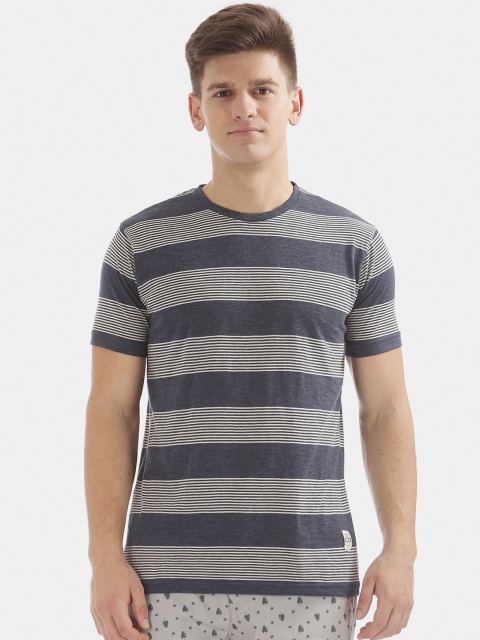 

Cherokee Men Charcoal grey & White Striped Round Neck T-shirt