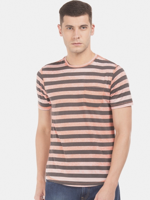 

Cherokee Men Pink Striped Slim Fit Round Neck T-shirt