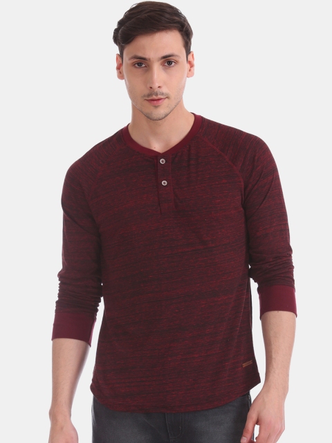 

Cherokee Men Maroon Self Design Henley Neck T-shirt
