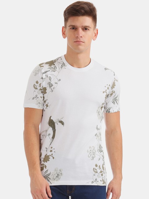 

Cherokee Men White Floral Print Round Neck T-shirt