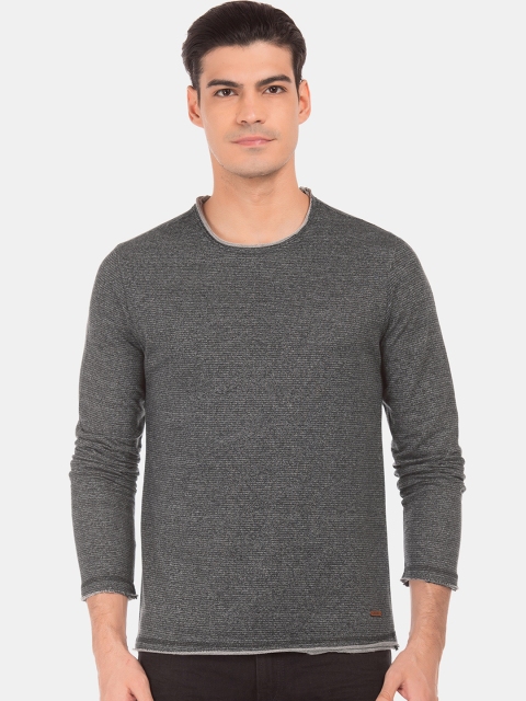 

Cherokee Men Charcoal Grey Striped Slim Fit Round Neck T-shirt
