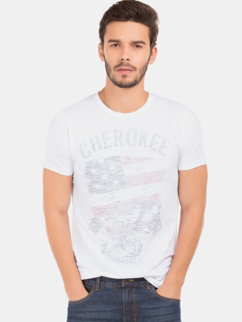 

Cherokee Men White Printed Round Neck Pure Cotton T-shirt