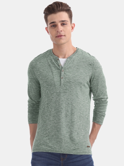 

Cherokee Men Green Self Design Henley Neck T-shirt