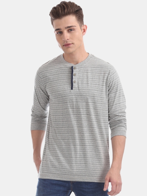

Cherokee Men Grey Printed Henley Neck T-shirt