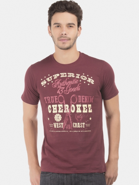 

Cherokee Men Maroon Printed Round Neck Pure Cotton T-shirt